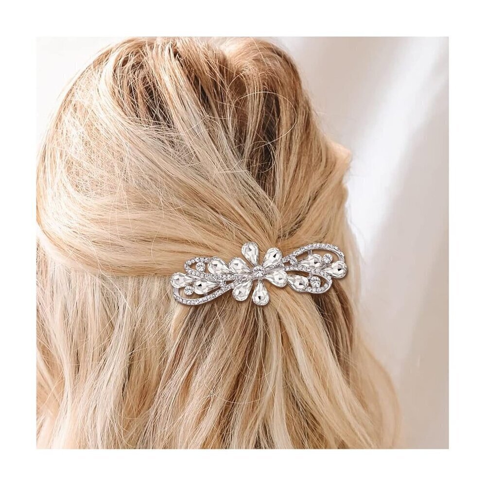 Bridal Austrian Crystal Barrette Clip, Gorgeous Waterdrop Flower Hair Accessorie